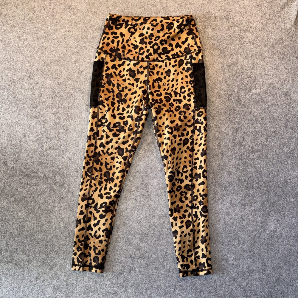 LegEnd Active Leopard Print Leggings Small Brown High Waisted Mesh Pockets‎